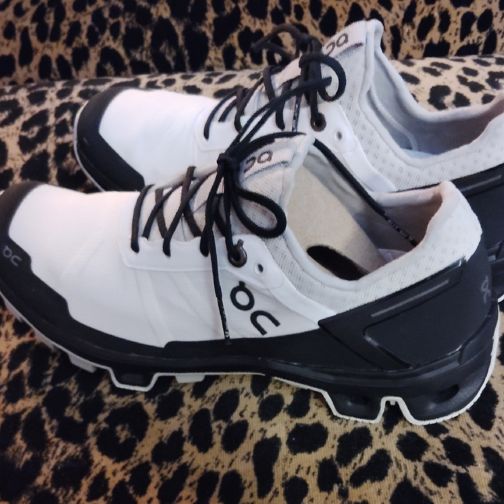 White and Black Chunky Sole Sneakers with Breathable Upper
